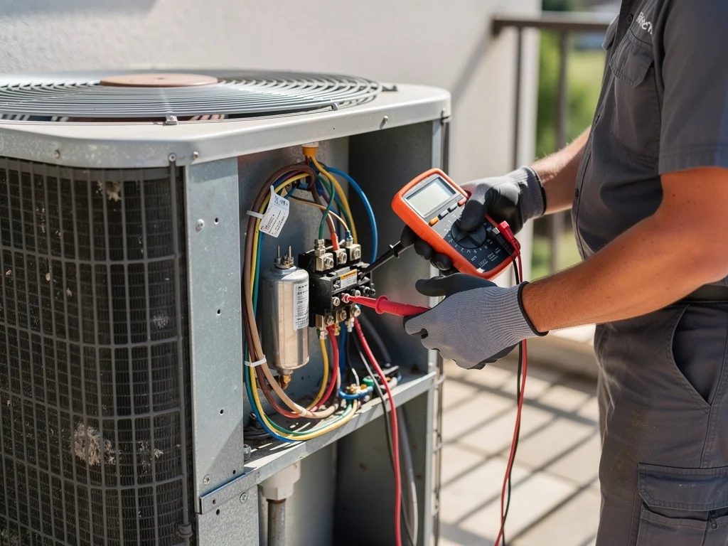 Contrôle au multimètre du bornier électrique d'un groupe extérieur de climatisation