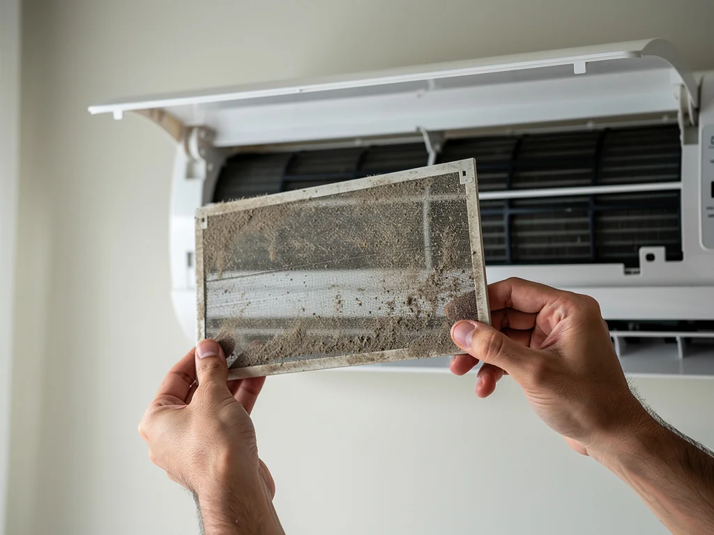 Dépose du filtre encrassé sur une unité murale de climatisation